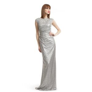 David Meister Silver Sequin Shine Gown Evening Dress Sz 6 Full Length